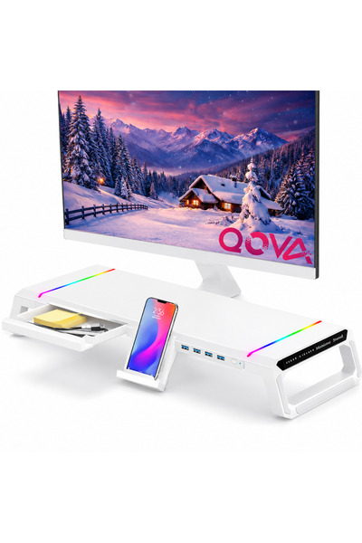 Qova Suport pentru monitor și laptop, Qova ®   Birou multifuncțional, cu lumi...