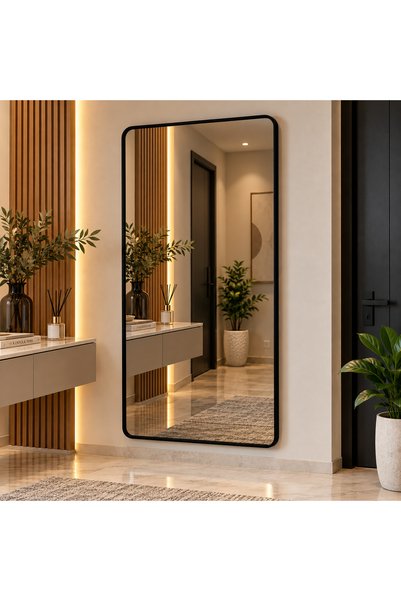 NO BRAND مرآة مستطيلة بإطار ألومنيوم أسود 70×140 سم | موفن هوم