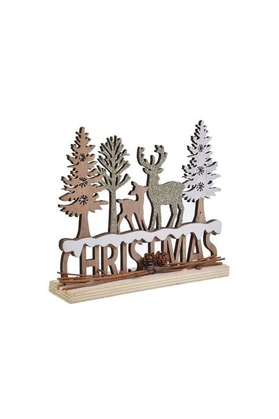 Jumbo Decoratiune din Lemn de Craciun Christmas cu Cerb Brazi Conuri 20x17cm