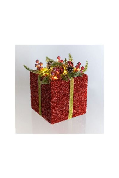 Jumbo Cadou Decorativ din Spuma Rosu cu Tinsel Berries & Lumina LED de Craciu...