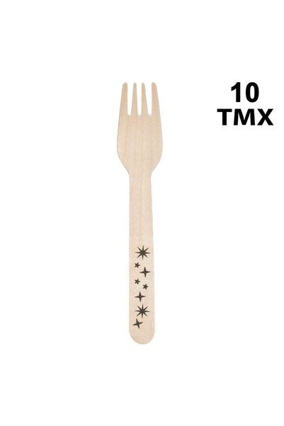 OEM Furculite din Lemn de Petrece Stele 16cm - 10buc