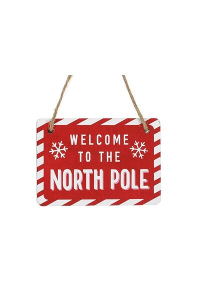 Jumbo Decoratiune de Craciun din Lemn Placuta "Welcome To The North Pole" cu ...