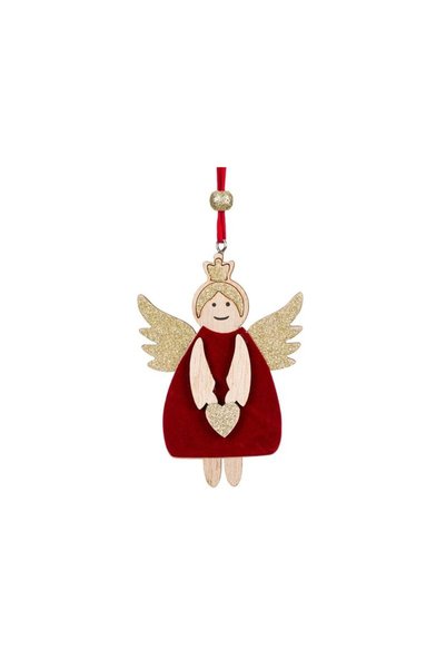 Jumbo Ornament de Craciun din Lemn Inger Rosi Catifelat cu Glitter 11cm