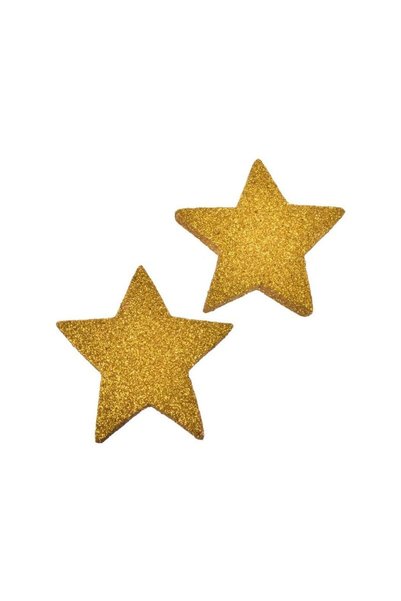 Jumbo Christmas Decorative Stickers 3D Gold Stars with Glitter 8x8cm - 2pcs