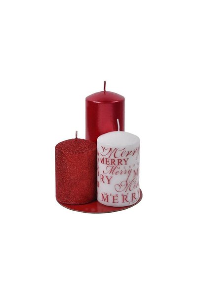 Jumbo Set Lumanari de Craciun Rosii Alba cu Glitter - 3buc