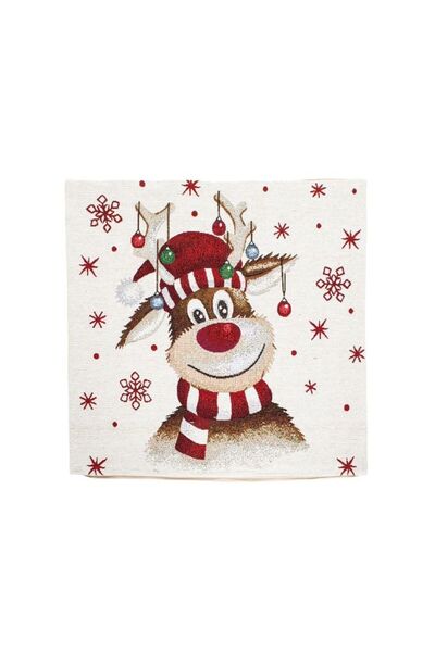 Jumbo Fata de Perna Decorativa de Craciun Cerb cu Lurex Argintiu 40x40cm
