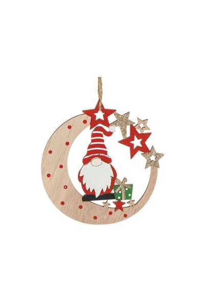 Jumbo Ornament din Lemn Brad de Craciun Luna Stele Gnome Glitter 10cm