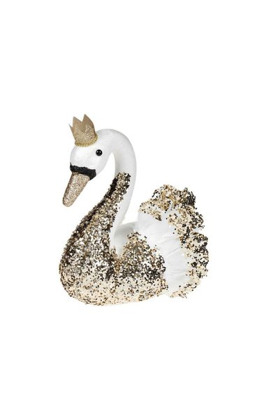 Jumbo Figurina Decorativa de Craciun Lebana din Spuma Alba cu Glitter Auriu C...
