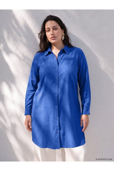 LC Waikiki Peak New Season Blue Plus Size Women's Shirt Tunic