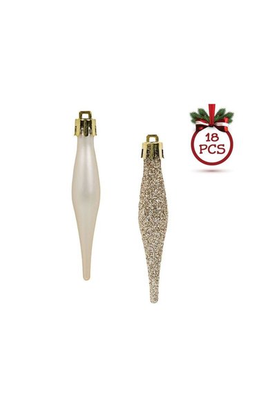 Jumbo Set Ornamente de Craciun Turturi Bej Mat Stralucitori Glitter 8cm - 18buc