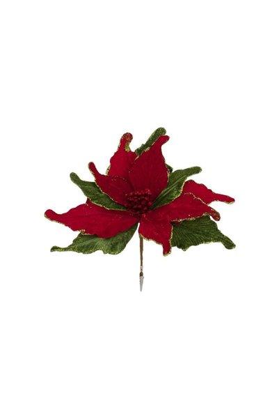 Jumbo Floare Decorativa Catifelata Rosie Verde cu Glitter cu Clips 32cm