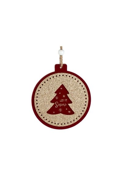 Jumbo Ornament Brad de Craciun din Lemn Rotund Brad Rosu Catifelat cu Glitter...