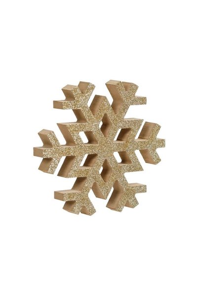 Jumbo Decoratiune din Lemn de Craciun Fulg cu Glitter Auriu 14cm
