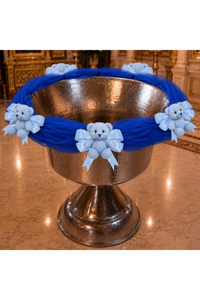 LoreBebe Decor pentru cristelnita de botez LORE BEBE, tulle albastru, aranjam...