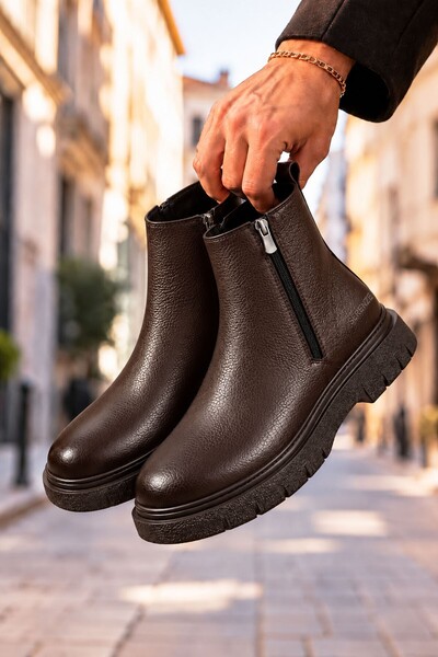BIG KING Casual Genuine Leather Double Zipper Men's Boots