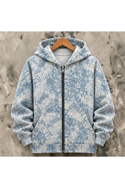 HerTarzınTrendi Unisex Batik Pattern Lined Zippered Hooded Sweatshirt Seasona...