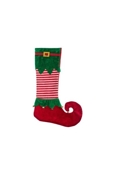 Jumbo Cizma Decorativa de Craciun Catifelata Rosie Verde cu Pitic Clopotei 48cm