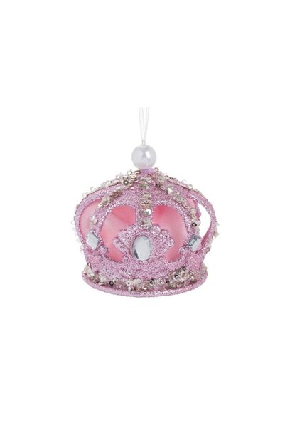 Jumbo Ornament Brad de Craciun Coroana Roz cu Glitter & Cristale Ø8x8cm