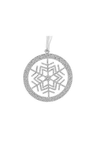 Jumbo Ornament Brad de Craciun Fulg de Zapada cu Margine Argintie & Strass Ø11cm