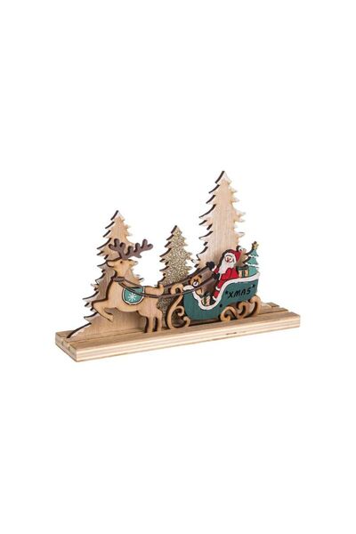 Jumbo Decoratiune de Craciun din Lemn Brazi cu Sanie Verde 16cm