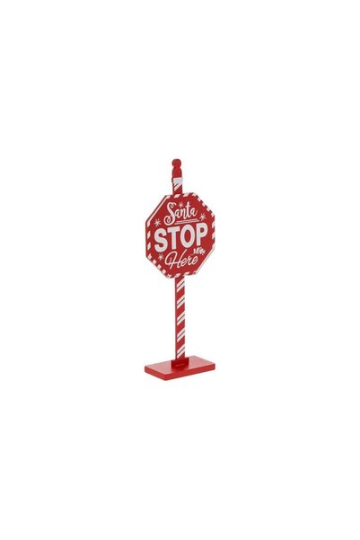 Jumbo Indicator Decorativ Rosu din Lemn de Craciun "Santa Stop Here" 20cm