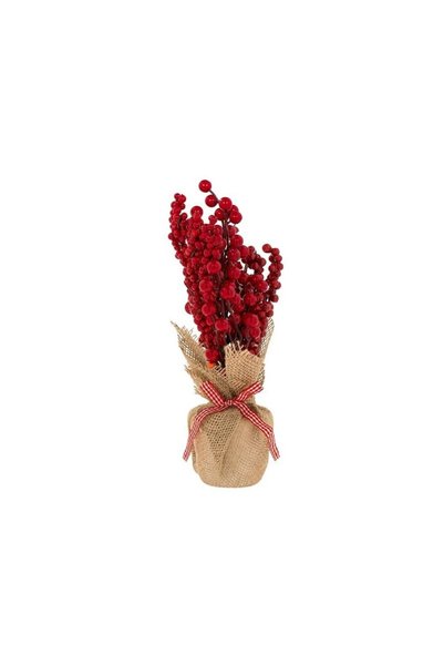 Jumbo Sac Decorativ cu Iuta si Pomusoare Rosii de Craciun 33cm