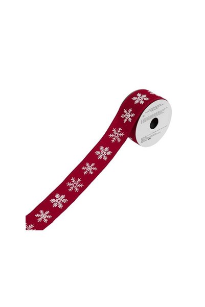 Jumbo Panglica Decorativa de Craciun Rosie cu Fulgi Albi 5mx38mm