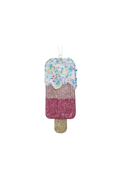 Jumbo Ornament Brad de Craciun Inghetata pe Bat Roz Aurie Alba cu Glitter 13cm