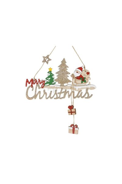 Jumbo Decoratiune Suspendabila din Lemn de Craciun Mos Craciun Sanie Merry Ch...