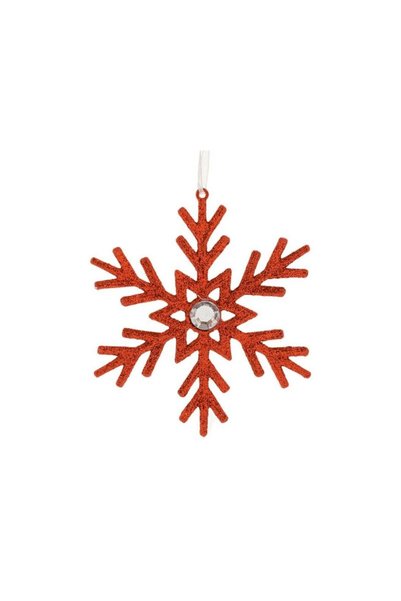 Jumbo Ornament Brad de Craciun Fulg Rosu cu Glitter & Strass 10cm