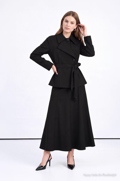 Zühre Belted Asymmetrical Closure Black Suit 2051