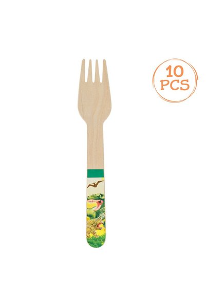 OEM Furculite de Petrecere din Lemn cu Model Dinozaur 16cm - 10buc
