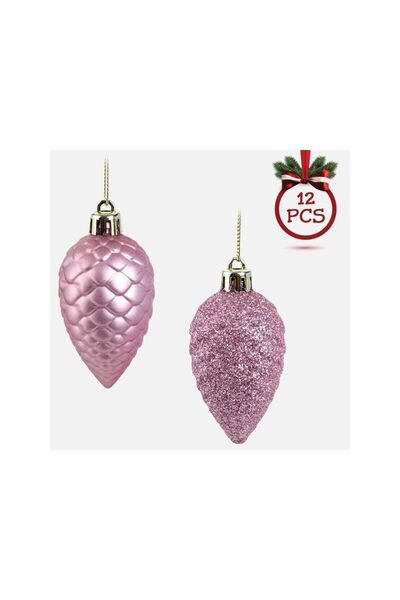 Jumbo Set Ornamente de Craciun pentru Brad in Forma de Conuri de Brad Roz Ø7c...