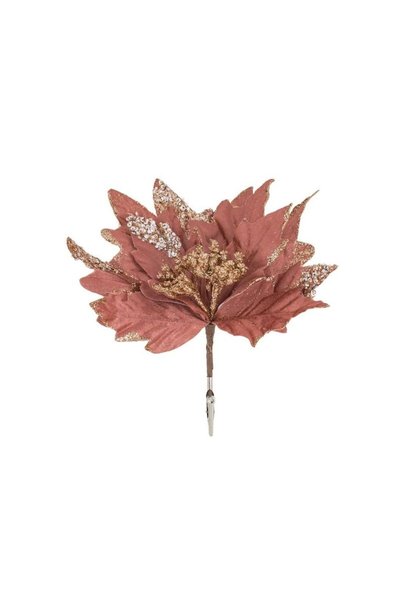 Jumbo Floare Decorativa de Craciun Catifelata Roz cu Glitter Paiete & Clips 28cm
