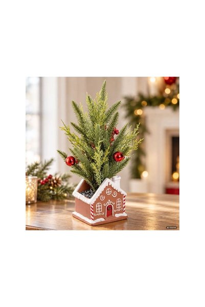 Jumbo Aranjament Decorativ de Craciun din Polirasina cu Ghiveci Gingerbread s...