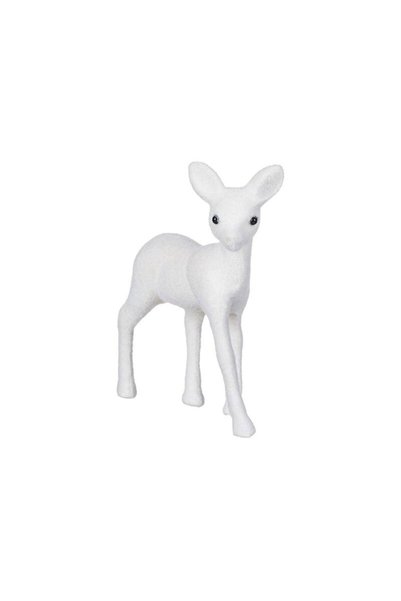 Jumbo Figurina Decorativa de Craciun Ren Alb Catifelat 15cm