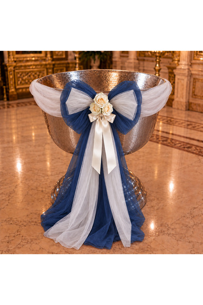 LoreBebe Decor pentru cristelnita de botez LORE BEBE, tulle alb si bleumarin,...