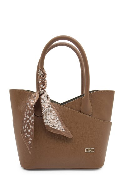Zühre Scarf Detailed Double-Breasted Cut Tan Bag 0084
