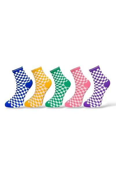 Mevo 5-Piece Unisex Flexible Checkered Patterned Colorful Cotton Socks