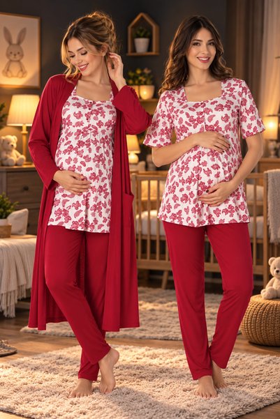 by İGP Maternity Pajama Set with Adjustable Elastic Waistband, 3-Piece Set, E...