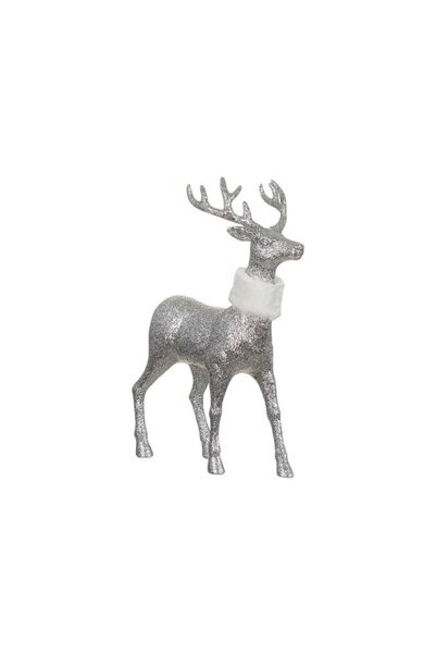 Jumbo Figurina Decorativa de Craciun Ren Glitter Argintiu Blana Alba 44cm