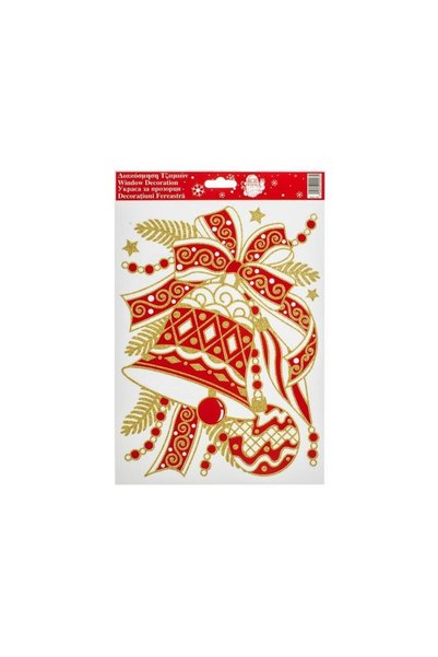 Jumbo Autocolant Decorativ de Craciun Clopot Rosu cu Glitter Auriu 20x30cm