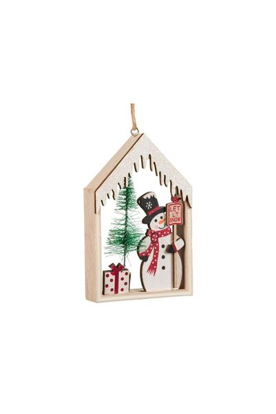 Jumbo Ornament Brad de Craciun Casuta din Lemn Om de Zapada 12cm