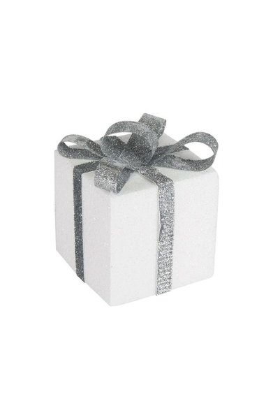 Jumbo Cadou Decorativ de Craciun din Spuma Alb Irizat Argintiu Panglica 13x13...