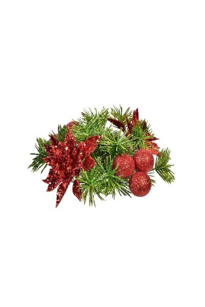 Jumbo Inel Decorativ de Craciun pentru Lumanare Verde Craciunite Rosii Bile 10cm