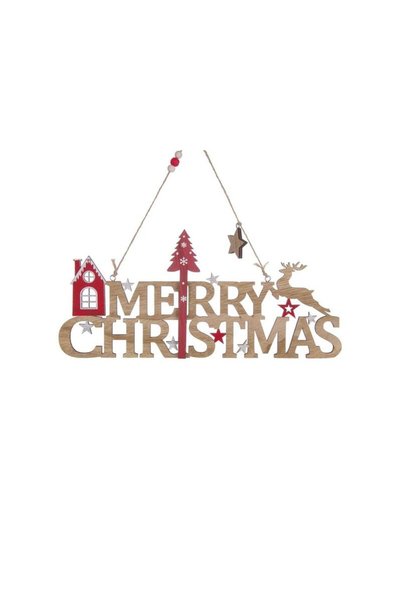 Jumbo Decoratiune de Craciun Suspendabila din Lemn Casa Rosie "Merry Christma...