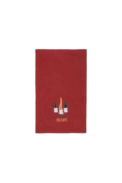 Jumbo Prosop de Maini din Bumbac Rosu cu Model de Craciun Gnome Brodat 50x30cm