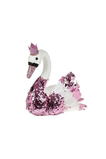Jumbo Figurina Decorativa de Craciun Lebana din Spuma Alba cu Glitter Roz Cor...