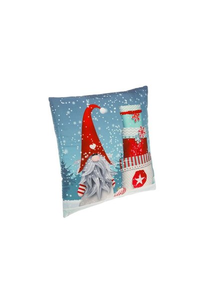 Jumbo Perna Decorativa de Craciun Bleu cu Figura Gnome si Cadouri 30x30cm