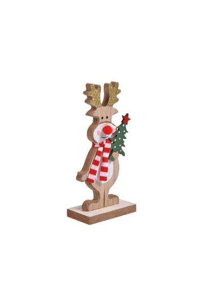 Jumbo Decoratiune de Craciun Cerb din Lemn cu Fular cu Dungi Brad cu Glitter ...